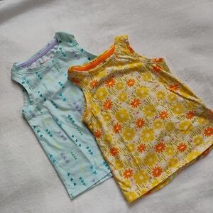 Lot Of 2 Essential Summer Tank Tops | Mint Hearts Yellow Flowers | 2T